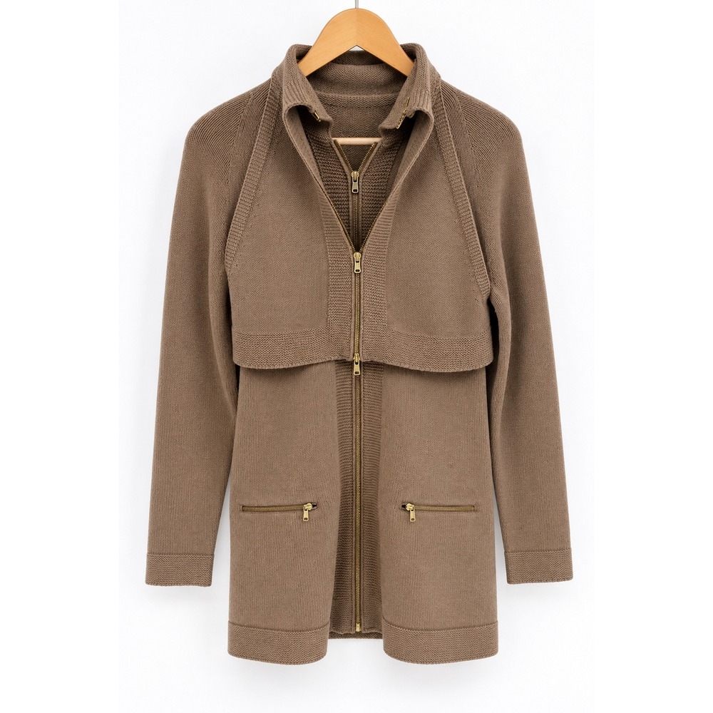 Adam Lippes Knit Cardigan Women S Brown Wool Double Zip Shrug Layered Statement